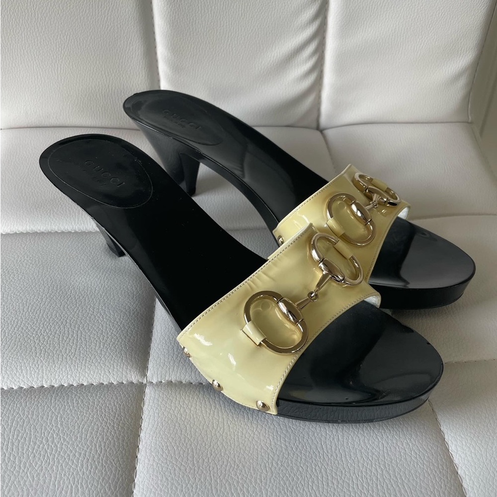 Vintage Gucci 1955 Horsebit Accent Slides Heels Mules
